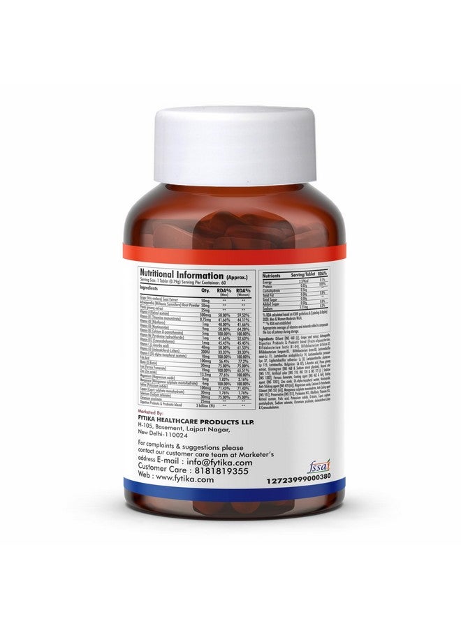 FYTIKA فيتيكا فيتا 365-60 قرص (عبوة من 1) | متعدد الفيتامينات للرجال والنساء | مع أشواغاندا، جنسنغ، بروبيوتيك وبريبايوتيك وبيوتين | يعزز الطاقة، المناعة والهضم - Image 5