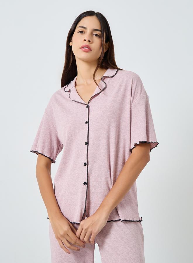 Styli Supersoft Ribbed Lettuce Hem Shirt and Pyjama Set - Image 2