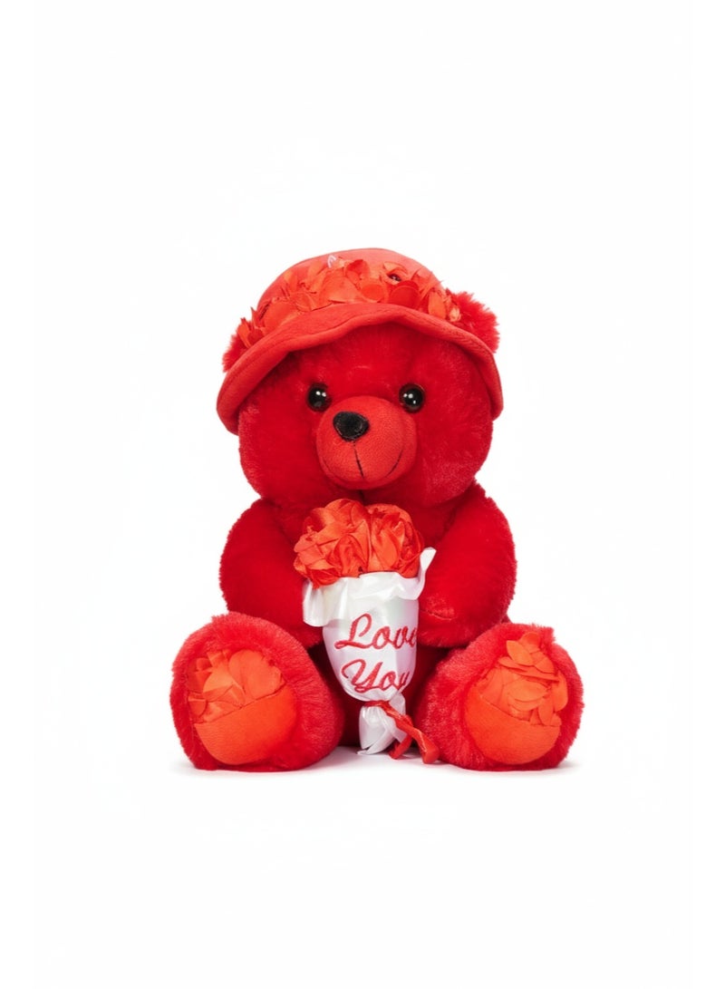 Soft Toys Huggable Plush Red Teddy Bear with Hat & Roses | Soft Romantic Gift for Couples & Kids - Image 5
