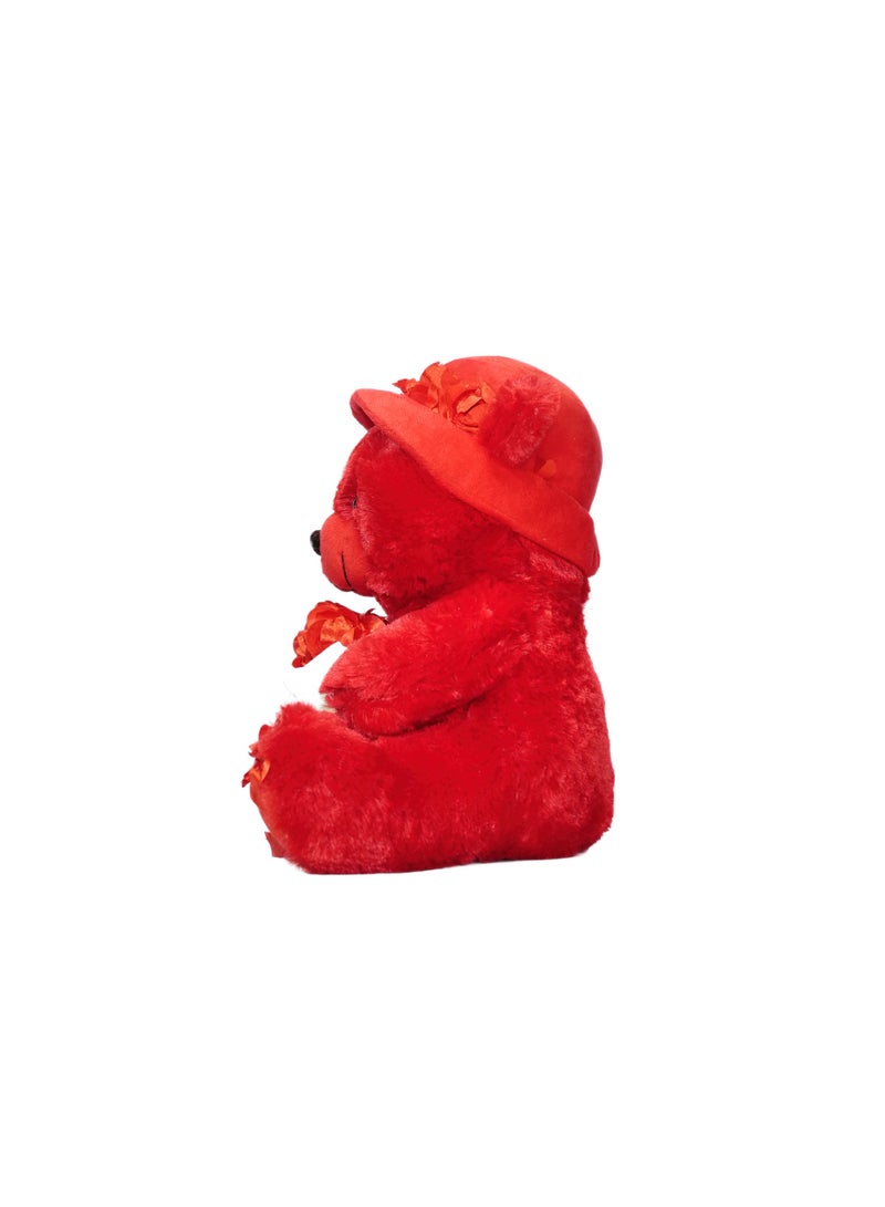 Soft Toys Huggable Plush Red Teddy Bear with Hat & Roses | Soft Romantic Gift for Couples & Kids - Image 3