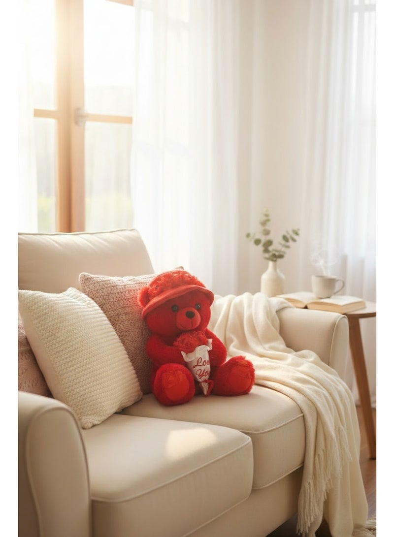 Soft Toys Huggable Plush Red Teddy Bear with Hat & Roses | Soft Romantic Gift for Couples & Kids - Image 4