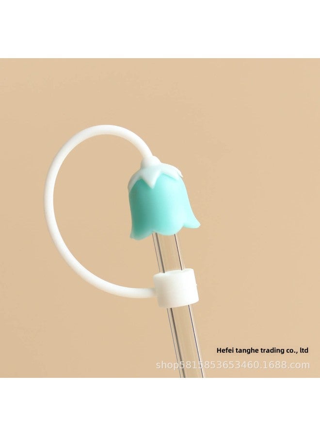 10mm Straw Plug Cover Cross-border Silicone Dust Cap Dust Plug Accessories Suitable For Stanley Water Cup Straw Cap Decoration-Color:10mm Light Blue Lily Of The Valley - Image 1