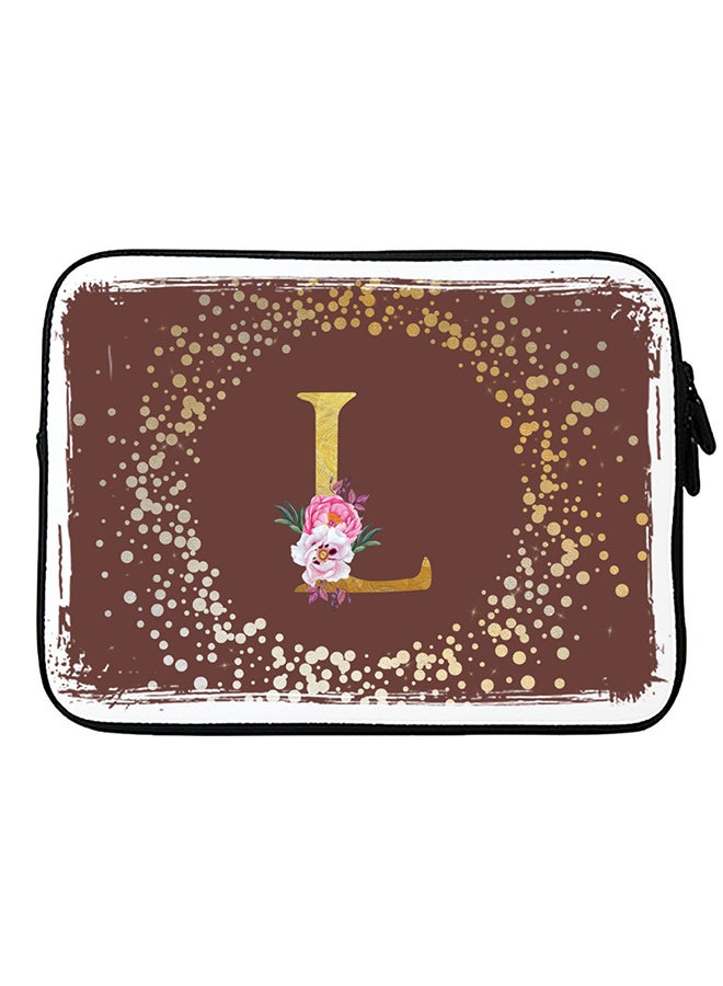 Stylizedd Laptop Sleeve Bag for Macbook 13, 14, 15, 16 inch- Custom Monogram Initial Letter Floral Pattern Alphabet - L  (Brown)  - Image 1