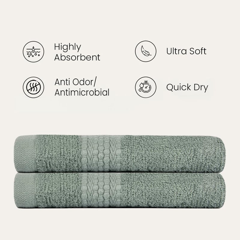 BePlush Zero Twist Bamboo Hand Towels Set of 2 Ultra Soft Highly Absorbent Quick Dry Anti Bacterial Napkins for Hand Towel 450 GSM 40 X 60 cms 2 Olive Green - Image 5