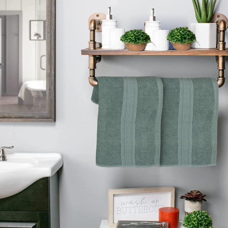 BePlush Zero Twist Bamboo Hand Towels Set of 2 Ultra Soft Highly Absorbent Quick Dry Anti Bacterial Napkins for Hand Towel 450 GSM 40 X 60 cms 2 Olive Green - Image 4