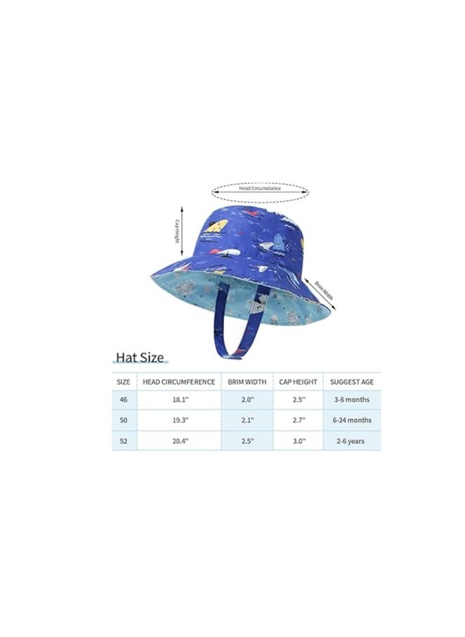 Captaintech Reversible Baby Sun Hat 2-Pack for Toddlers, UPF 50+ UV Protection Beach Bucket Hat with Wide Brim, Ideal for Boys and Girls, Size 50 for Ages 1-2 Years.  - Image 4