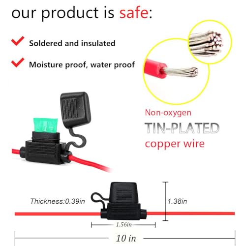 VANTRONIK Waterproof Medium Inline Fuse Holder with 14 Gauge AWG Wire 10 Inches Long, Fit for ATO ATC Standard Blade Fuse in Vehicle/Boat/RV/Tractor, 10 Pack - Image 3