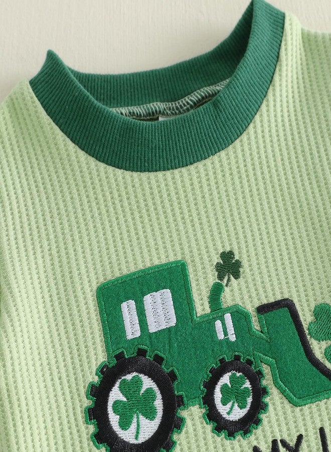 Lenjindjer Toddler Baby Boy St Patricks Day Outfit Waffle Short Sleeve Truck Embroidery Tops and Shorts Infant Irish Clothes (Green, 3-4 T) - Image 5