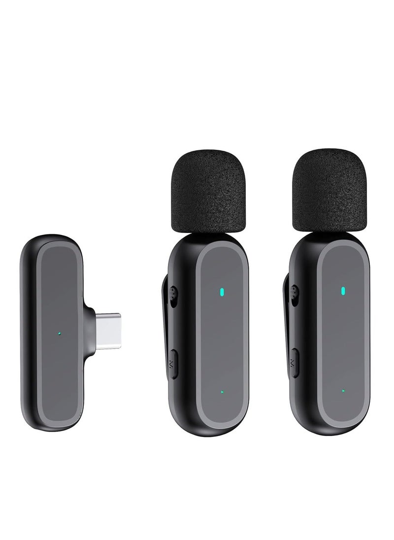 Wireless Microphone for ，Portable One-trigger-Two Wireless Clip-on Microphone System for Type-C Android Phones Video Recording Mic 20M Transmission Range Built-in Battery with Charging Case for Vlog L - Image 1