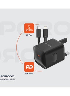 porodo USB-C Port Wall Charger UK 3pin plug with USB-C to Lightning Cable / Reliable Companion / Over-Heat Protection - Black  - Image 2