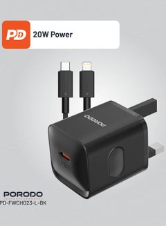 porodo USB-C Port Wall Charger UK 3pin plug with USB-C to Lightning Cable / Reliable Companion / Over-Heat Protection - Black  - Image 4