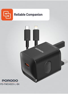 porodo USB-C Port Wall Charger UK 3pin plug with USB-C to Lightning Cable / Reliable Companion / Over-Heat Protection - Black  - Image 5