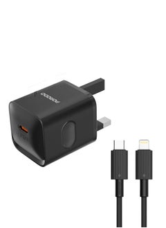 porodo USB-C Port Wall Charger UK 3pin plug with USB-C to Lightning Cable / Reliable Companion / Over-Heat Protection - Black  - Image 1