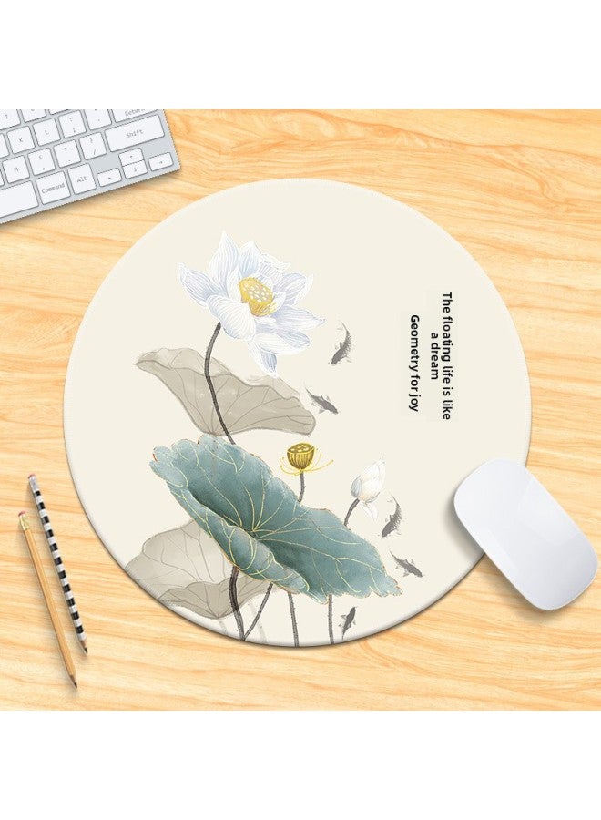 National Tide Lotus Small Size Mouse Pad Chinese Style Brush Painting Office Desk Mat Lock Edge Thickened Round Simple Flower And Bird For Men 