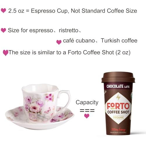 GuangYang 2.5 oz Porcelain Espresso Cups and Saucers Set – Floral Design, Purple Pattern – Gift-Ready, Elegant Mini Coffee Set of 6 for Home or Gifting - Image 3