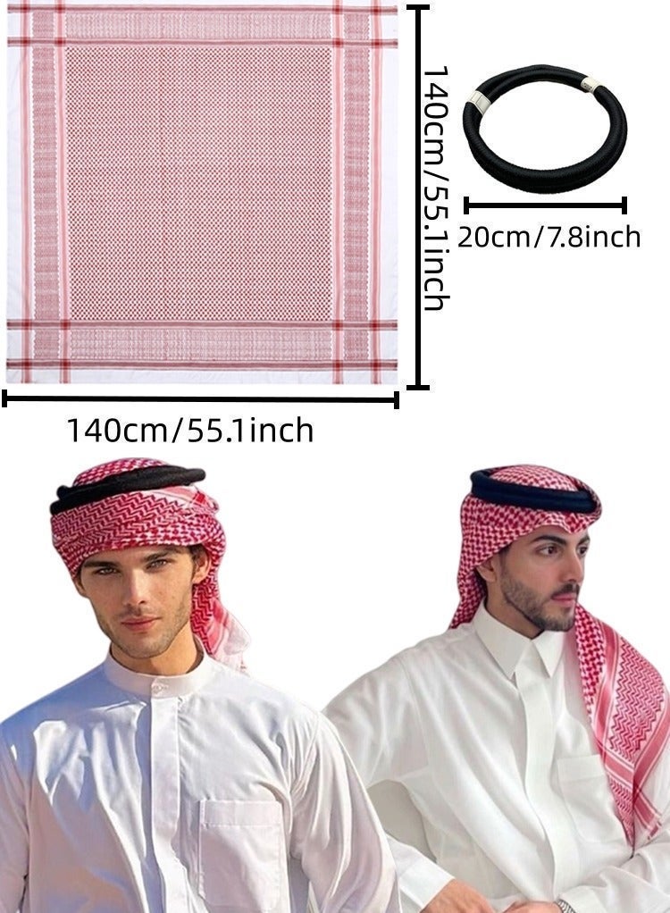 آي إس آي غطاء الرأس العربي مع حبل أكل كفييه الشرق الأوسط صحراء وشاح رقبة وجه غطاء الرأس العربي متعدد الاستخدامات غطاء الرقبة و غطاء الوجه للرجال - Image 2