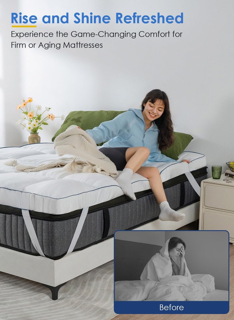 QUEEN ROSE Mattress Topper Queen, Pillow Top Extra Thick Mattress Bed Cover Topper, Soft Baffle Box Overfilled Down Alternative for Back Pain, 4 Corner Straps, White - Image 4