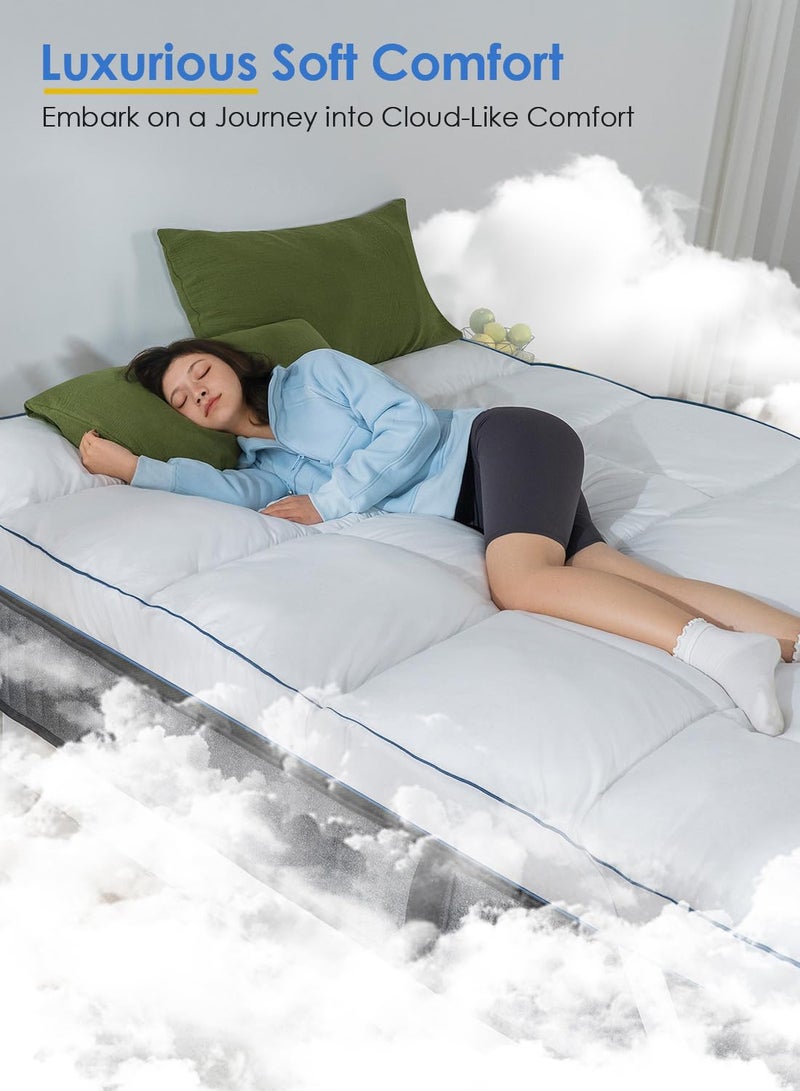QUEEN ROSE Mattress Topper Queen, Pillow Top Extra Thick Mattress Bed Cover Topper, Soft Baffle Box Overfilled Down Alternative for Back Pain, 4 Corner Straps, White - Image 3