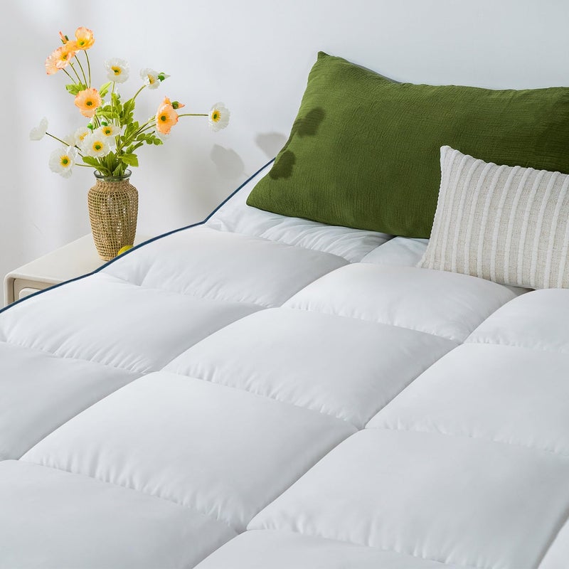QUEEN ROSE Mattress Topper Queen, Pillow Top Extra Thick Mattress Bed Cover Topper, Soft Baffle Box Overfilled Down Alternative for Back Pain, 4 Corner Straps, White - Image 1
