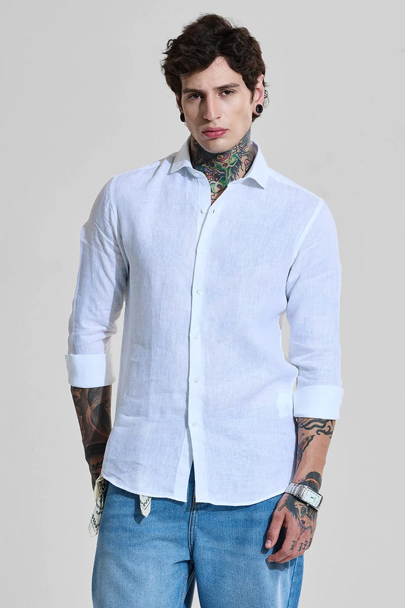 سنيتش White Solid Long Sleeve Slim Fit Shirt
