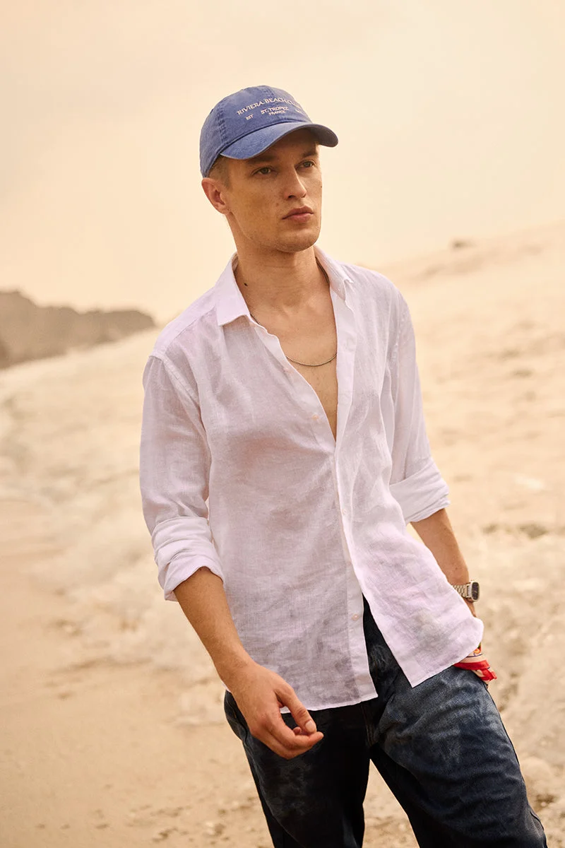 سنيتش White Solid Long Sleeve Slim Fit Shirt