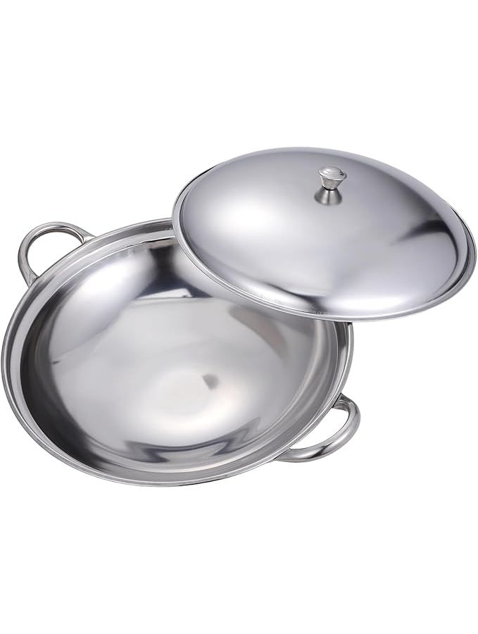 Stainless Steel Cooking Pot with Lid 28x25x6.5cm Portable Wok for Versatile Use - Image 1