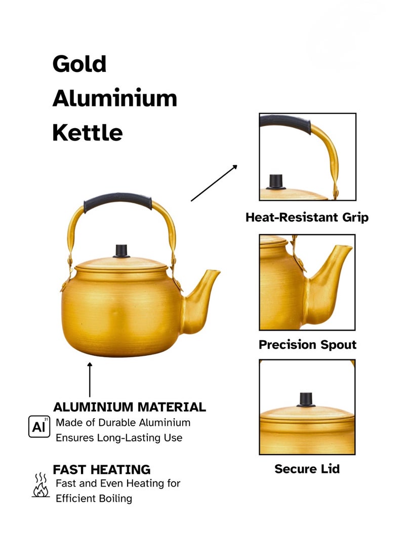 Gold Aluminum Tea Kettle - Heat-Resistant Handle - Available in 1L, 1.5L & 2L - Image 4