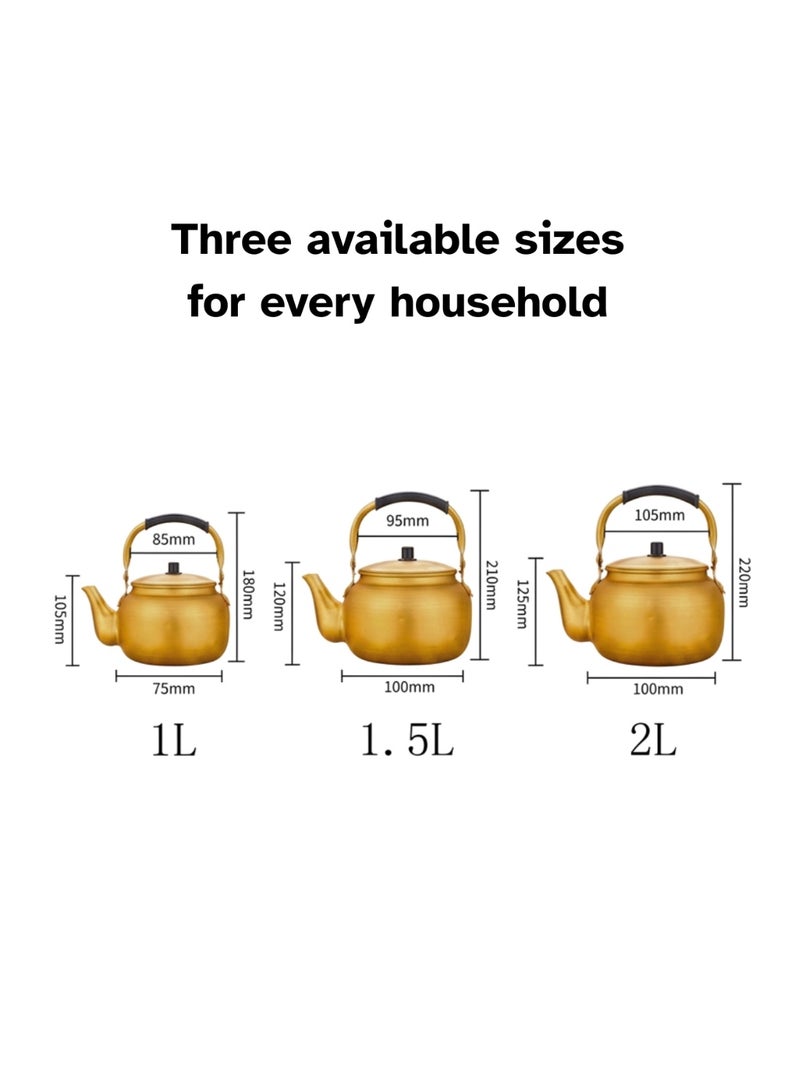 Gold Aluminum Tea Kettle - Heat-Resistant Handle - Available in 1L, 1.5L & 2L - Image 5