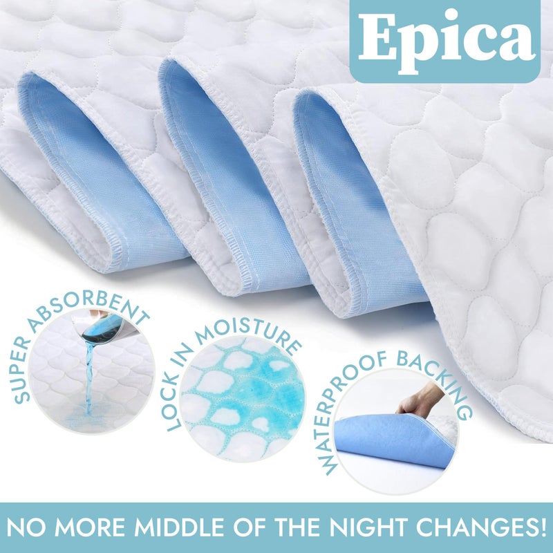Epica Premium Ultra Plus Waterproof Sheet Protector Bed Pad, Under-pad, Quilted, Waterproof, and Washable, 34" x 52" for Children or Adults with Incontinence 34â€x 52â€ (500 Washes ) Pack of 1 - Image 3