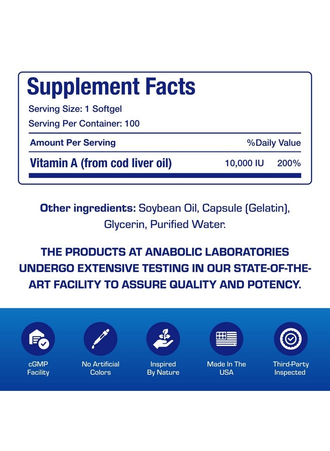 Anabolic Laboratories Vitamin A 10000 IU Softgels - Clinical Formula Vitamin A Supplement from Cod Liver Oil with Broad Spectrum Retinoids for Eye Care Vision Support & Reproductive Health - Made in The USA - 100 Servings - Image 4