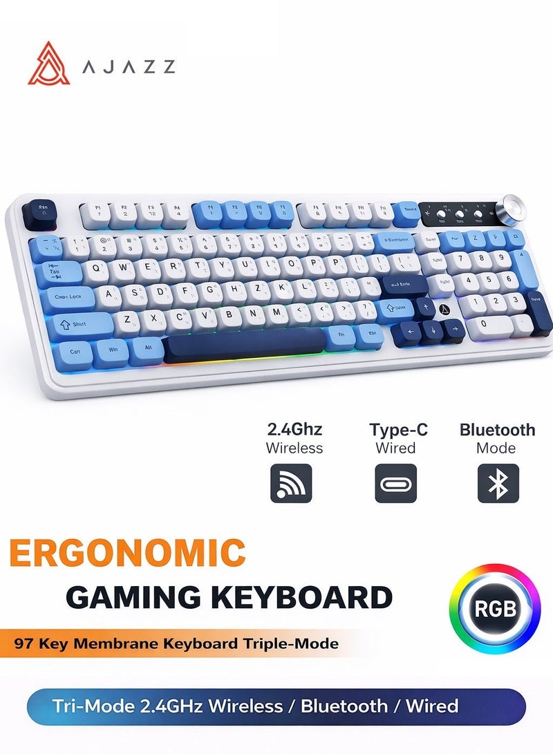 A-jazz AF98 PLUS Tri-Mode Wireless Membrane Keyboard, 97-Key Compact Layout with Numpad, Bluetooth/2.4G/USB-C, RGB Backlit, Volume Knob, 4000mAh Battery, for Windows Mac Android - Image 3