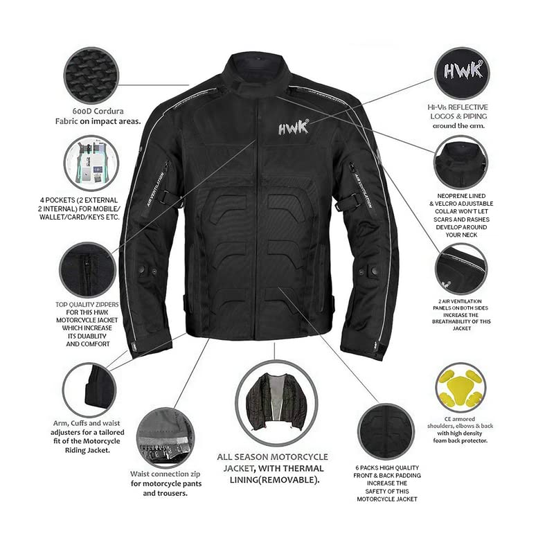 HWK Spyder Motorcycle Jacket for Men with Weather Resistant Cordura Textile Fabric for Enduro Motocross Motorbike Riding and Impact Protection Armor, Dual Sport Motorcycle Riding Jacket (Grey, M) - Image 4