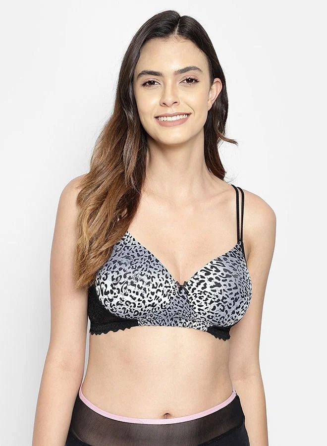 كلوفيا Clovia Padded Non-Wired Full Cup Animal Print T-Shirt Bra in Black - Lace