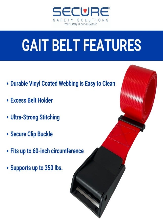 Secure Safety Solutions EZ Clean Vinyl Gait Belt, Red, 60x2 Inch - Image 2