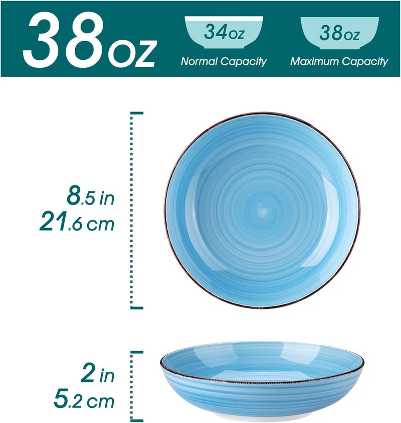 vancasso Bonita Pasta Bowls Set of 6, 38 oz Shallow Bowls, Ceramic Pasta Plates and Salad Bowls, Microwave & Dishwasher Safe Serving Bowls, Blue - Image 2