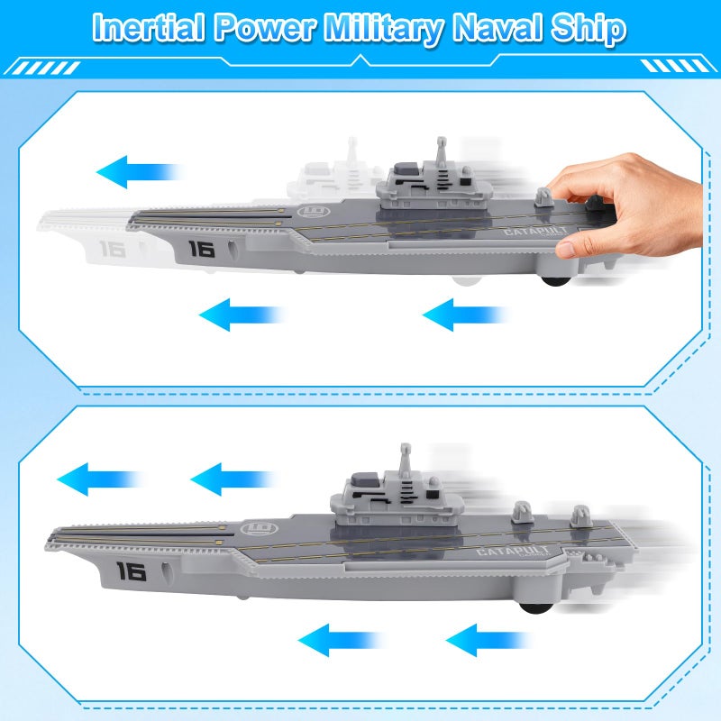 deAO مجموعة ألعاب حاملة الطائرات العسكرية البحرية مع نماذج طائرات صغيرة وسفينة حربية وسفينة إمداد - Image 3