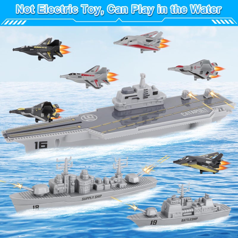 deAO مجموعة ألعاب حاملة الطائرات العسكرية البحرية مع نماذج طائرات صغيرة وسفينة حربية وسفينة إمداد - Image 4
