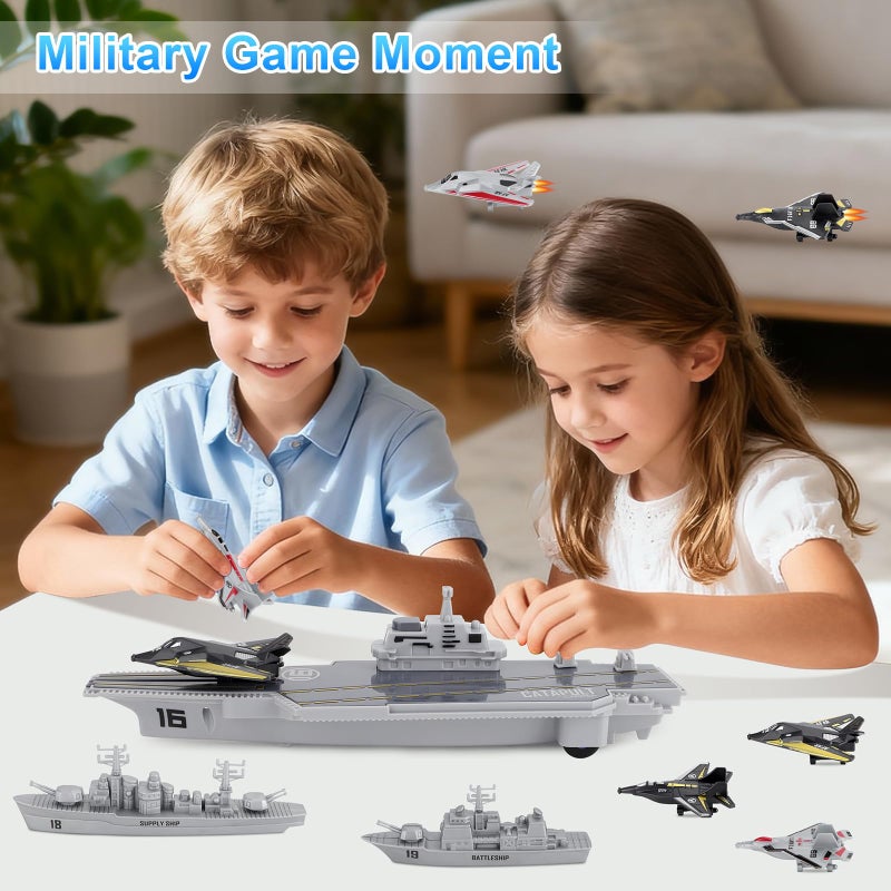 deAO مجموعة ألعاب حاملة الطائرات العسكرية البحرية مع نماذج طائرات صغيرة وسفينة حربية وسفينة إمداد - Image 5