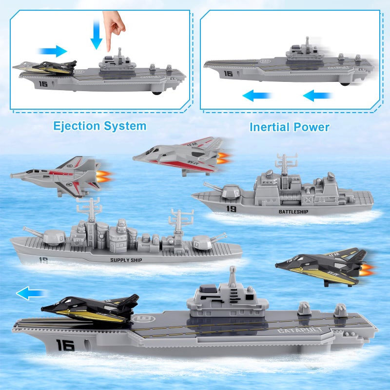 deAO مجموعة ألعاب حاملة الطائرات العسكرية البحرية مع نماذج طائرات صغيرة وسفينة حربية وسفينة إمداد - Image 2