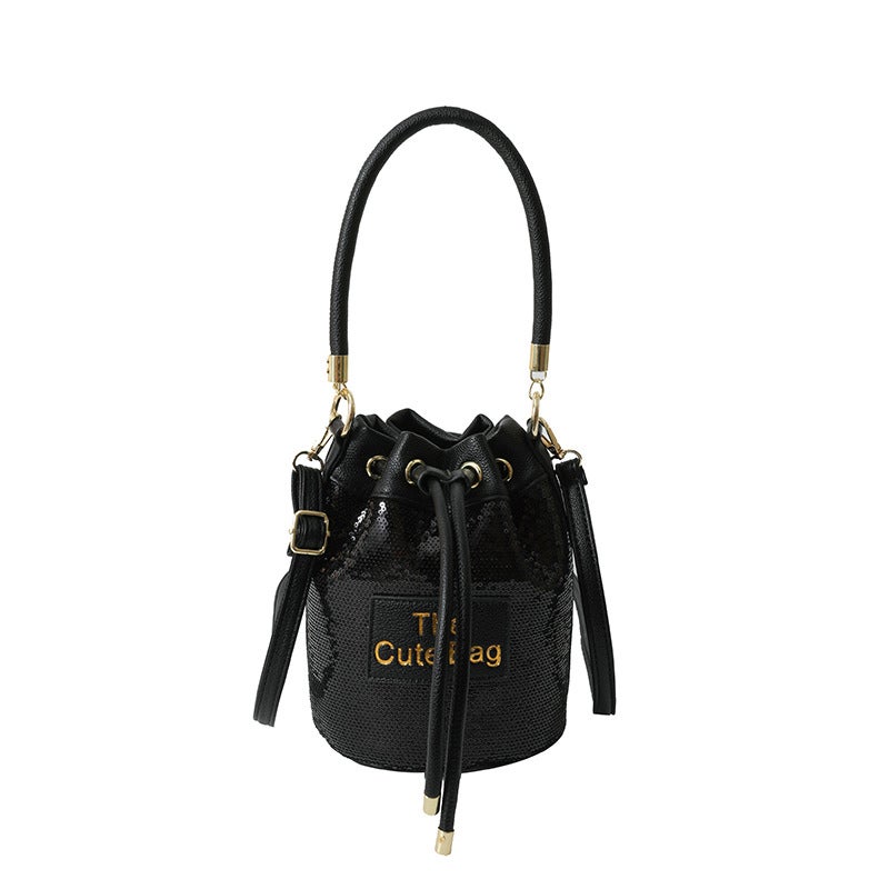 Portable Drawstring Bucket Bag For Women 2023 New Southeast Asian Fashion Sequin Shoulder Messenger Bag - Image 1