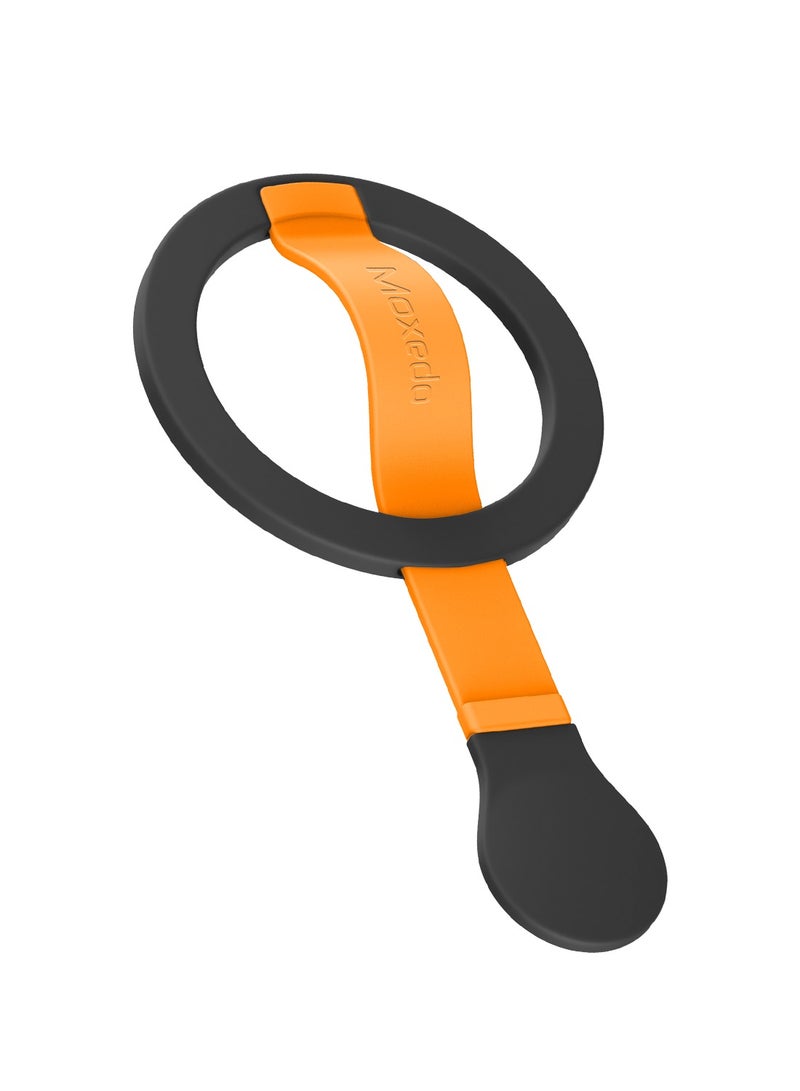 Moxedo Snap-On Magnetic Phone Grip Soft Silicone Grip Adjustable Strap with Double Sided Magnetic Design Compatible for iPhone 16 15 Pro Max Plus 14 13 12 and All Phones- Black/Orange - Image 1