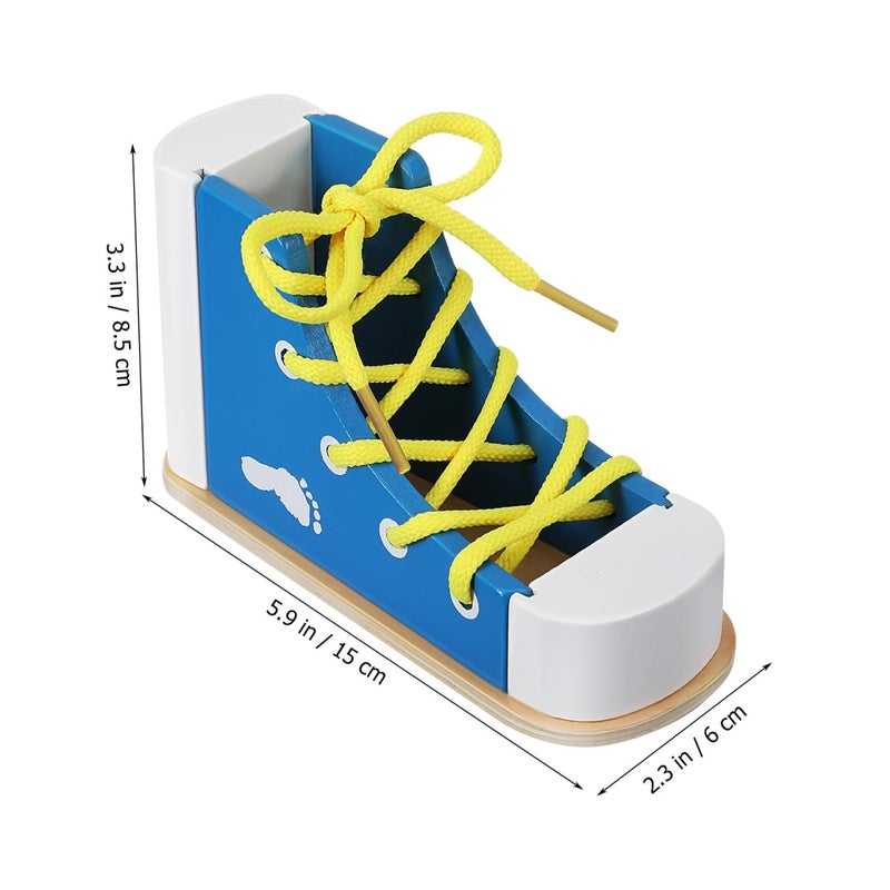 STOBOK 2pcs Learn to Tie Shoes for Kids with Wooden Lacing Sneaker Toy Tie-Up Shoe Practice Kit Threading Montessori Educational Toys (Blue + Pink) - Image 2