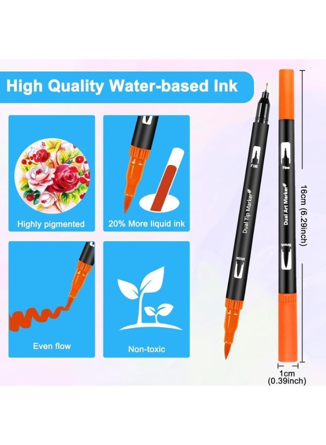 120 Pack Dual Brush Tip Markers for Adult Coloring Books – Water-Based Coloring Pens Fine Tip Brush Pens for Drawing Calligraphy Bullet Journal Art Supplies with Carrying Case - Image 2