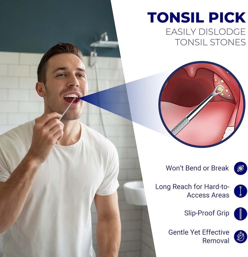 Oravix Metal Tonsil Stone Remover Tool Set - 2 Pack with 10 Silicone Tips - Image 3