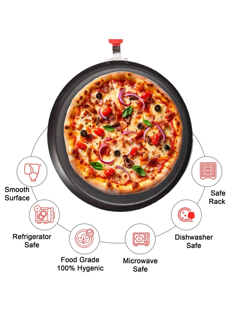 سويت هوم مقلاة بيتزا غير لاصقة من سويت هوم بمقبض سيليكون أحمر – من الفولاذ الكربوني، دائرية، متينة وسهلة التنظيف - Image 3