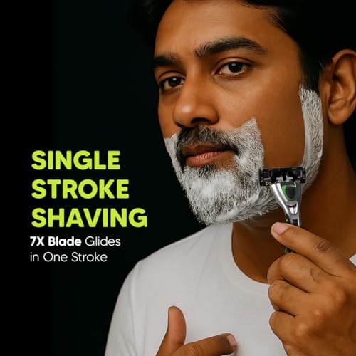 LetsShave Pro 7 Max Razor Value Set for Men (1 Handle + 4 Blades) | World's First & Only 7-Blade Razor for Men | Honeycomb Guard, Open Flow Design & Nature Infused Lubrication Strip | With Travel Cap - Image 5
