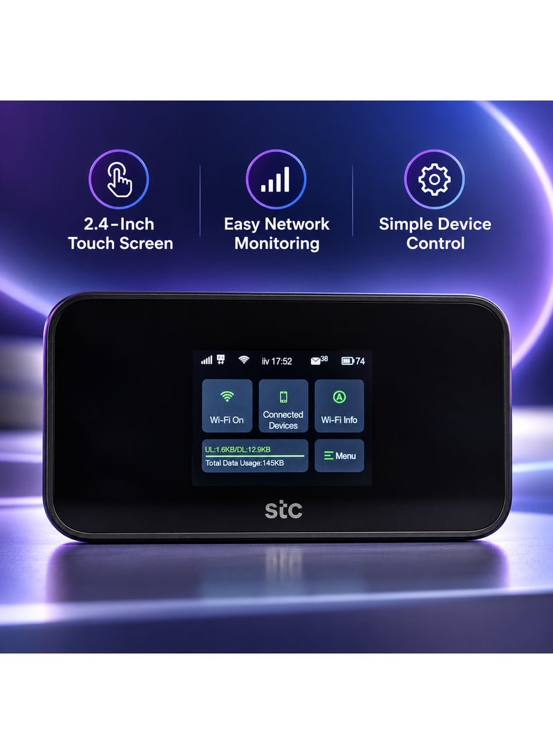 STC Certified Pre-Owned STC 5G Mobile WiFi Router | Wi-Fi 6 | 2.4" Touch Screen | 5000mAh Battery | Quick Charge | USB 3.0 | Supports All Networks (STC, Mobily & Zain) | SRT873 | Black BLACK - Image 4