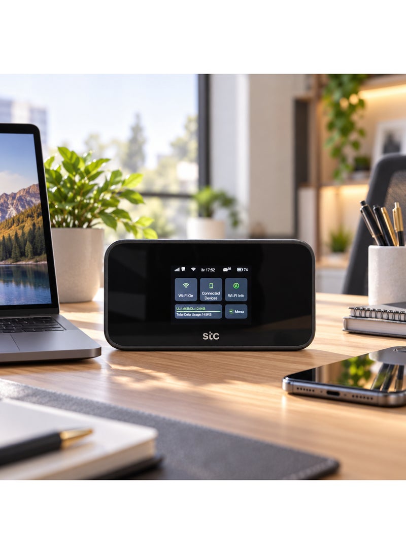 STC Certified Pre-Owned STC 5G Mobile WiFi Router | Wi-Fi 6 | 2.4" Touch Screen | 5000mAh Battery | Quick Charge | USB 3.0 | Supports All Networks (STC, Mobily & Zain) | SRT873 | Black BLACK - Image 3