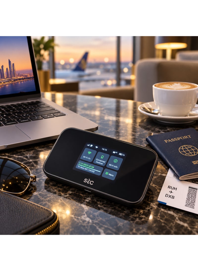 STC Certified Pre-Owned STC 5G Mobile WiFi Router | Wi-Fi 6 | 2.4" Touch Screen | 5000mAh Battery | Quick Charge | USB 3.0 | Supports All Networks (STC, Mobily & Zain) | SRT873 | Black BLACK - Image 2