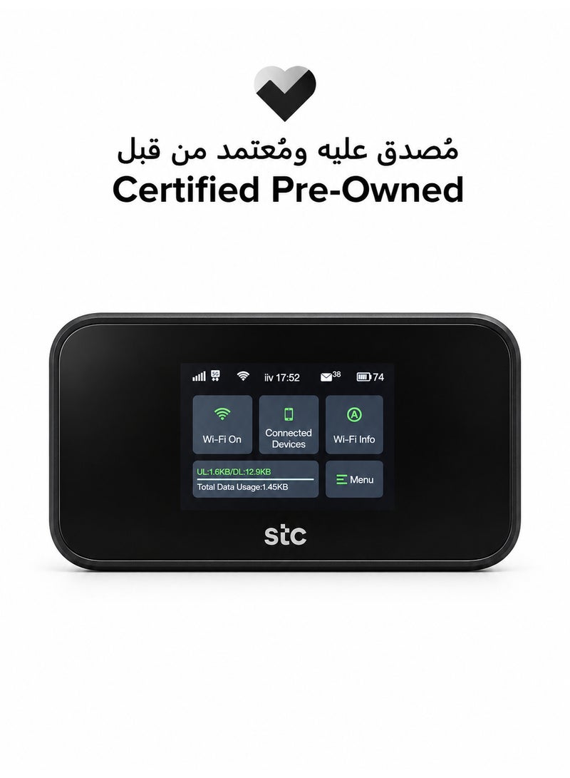 STC Certified Pre-Owned STC 5G Mobile WiFi Router | Wi-Fi 6 | 2.4" Touch Screen | 5000mAh Battery | Quick Charge | USB 3.0 | Supports All Networks (STC, Mobily & Zain) | SRT873 | Black BLACK - Image 1